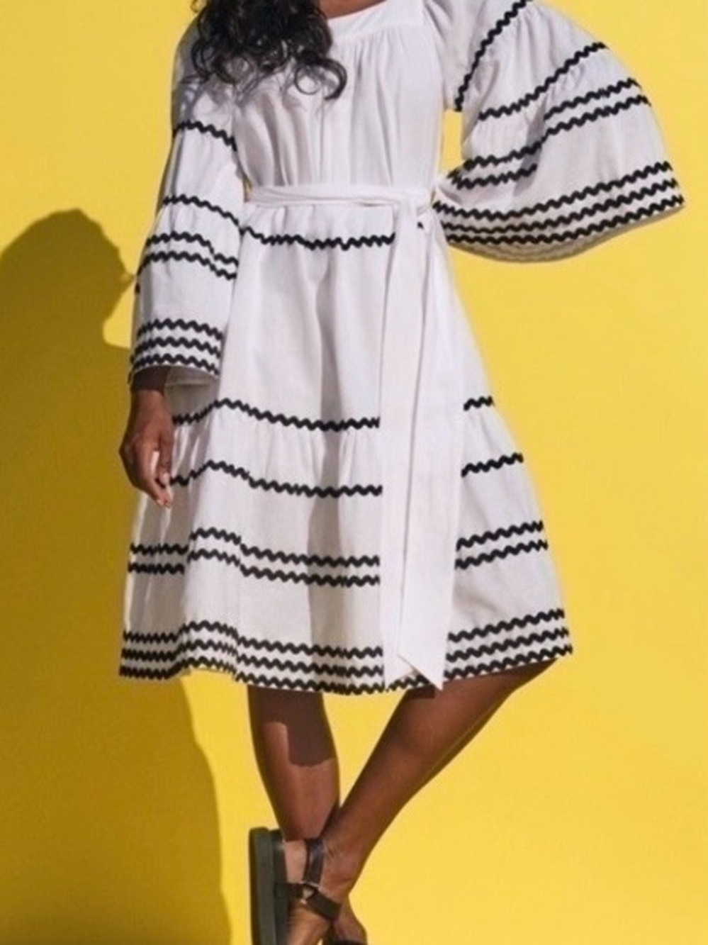 Lisa Marie Fernandez White Midi Dress with Black Ric Rac Trim